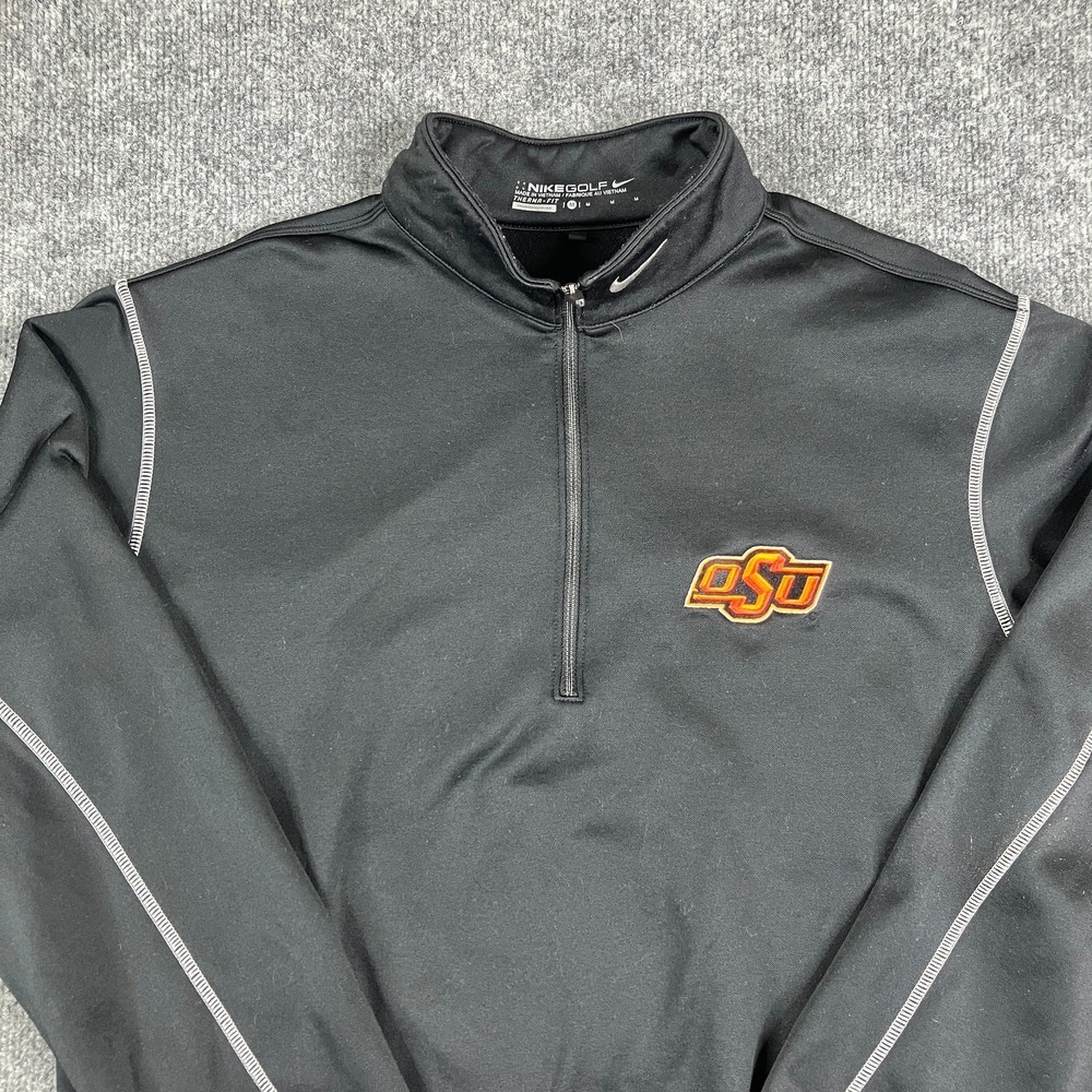 Nike Pullover Mens Size M Black Therma-FIT OSU Oklahoma State Golf Quarter Zip